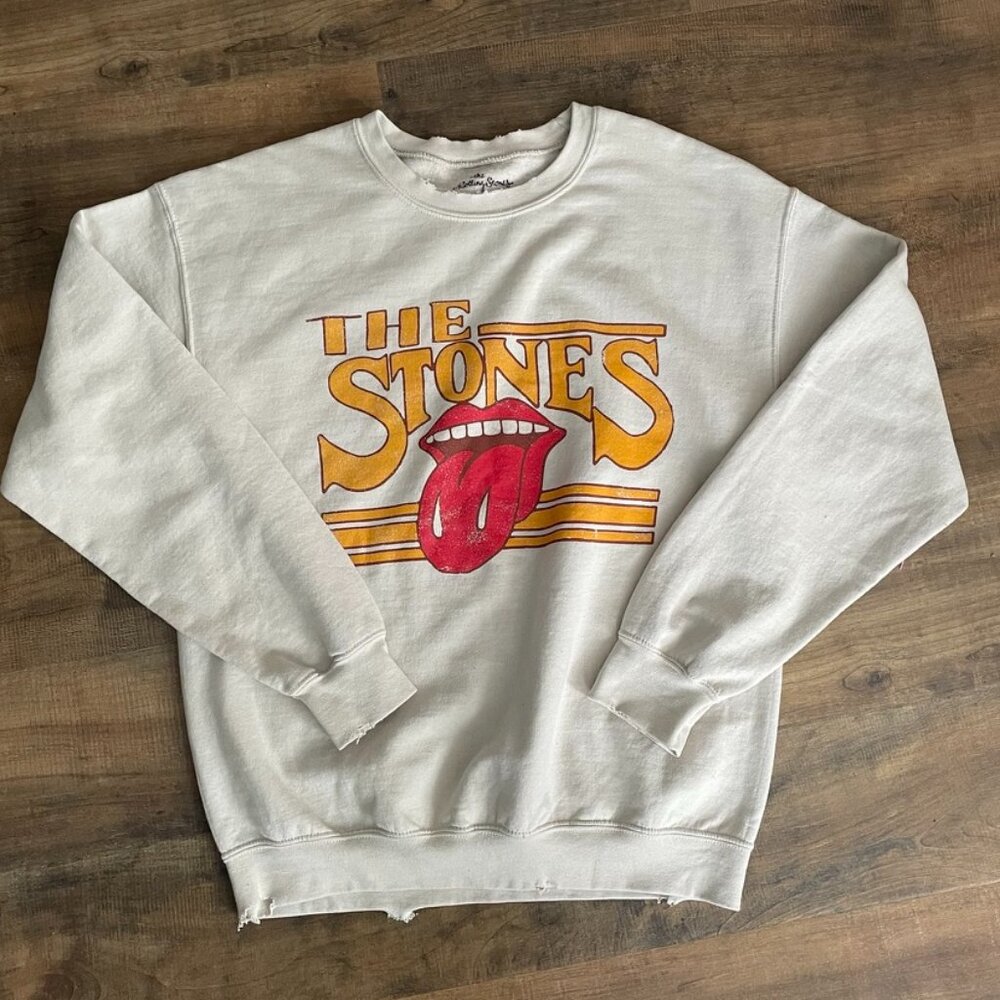 Vintage Rolling Stones Graphic Sweatshirt IV Goods Distressed Cream Size S